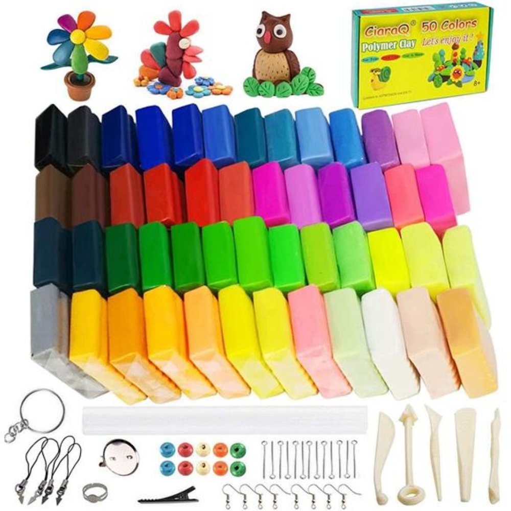 Polymer Clay Starter Kit w/ Sculpting Tool, Safe & Non-Toxic, 50 Colors for Kid